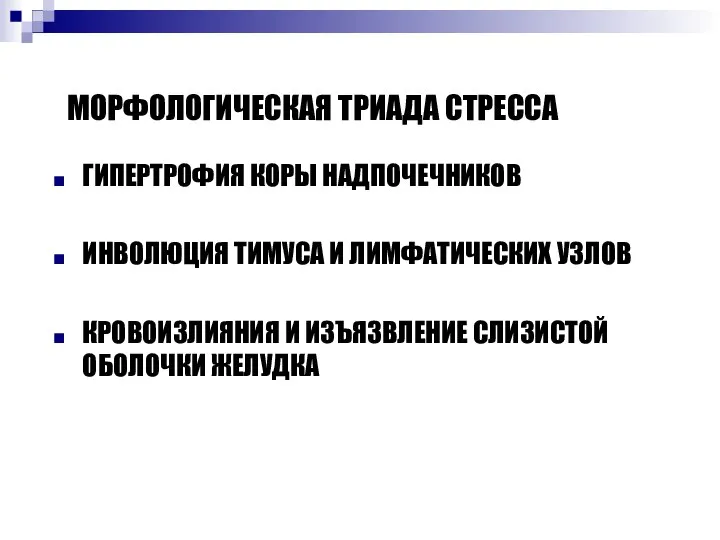 МОРФОЛОГИЧЕСКАЯ ТРИАДА СТРЕССА ГИПЕРТРОФИЯ КОРЫ НАДПОЧЕЧНИКОВ ИНВОЛЮЦИЯ ТИМУСА И ЛИМФАТИЧЕСКИХ УЗЛОВ