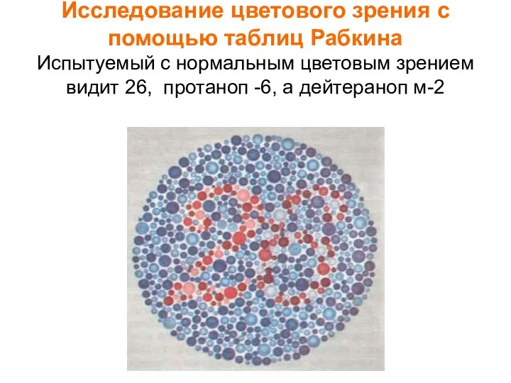 Исследование цветового зрения с помощью таблиц Рабкина Испытуемый с нормальным цветовым