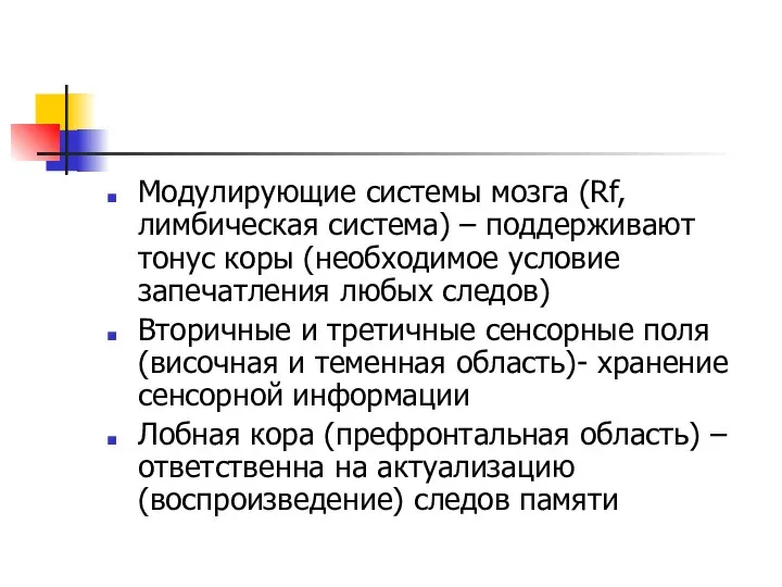 Модулирующие системы мозга (Rf, лимбическая система) – поддерживают тонус коры (необходимое