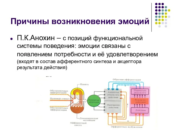 Причины возникновения эмоций П.К.Анохин – с позиций функциональной системы поведения: эмоции