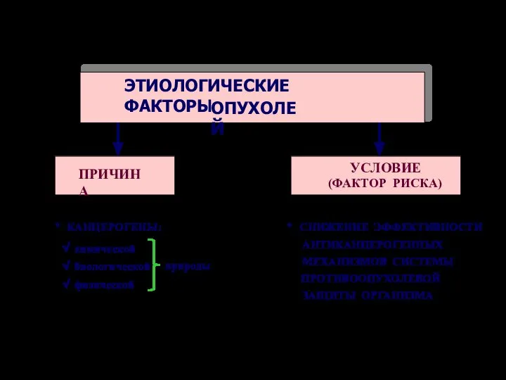 ЭТИОЛОГИЧЕСКИЕ ФАКТОРЫ ОПУХОЛЕЙ ПРИЧИНА УСЛОВИЕ (ФАКТОР РИСКА)