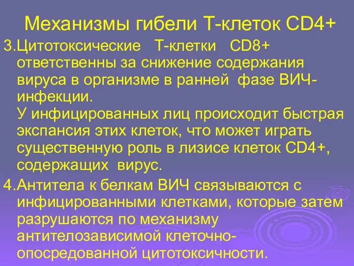 Механизмы гибели Т-клеток CD4+ 3. Цитотоксические Т-клетки CD8+ ответственны за снижение