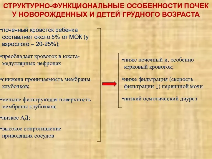 СТРУКТУРНО-ФУНКЦИОНАЛЬНЫЕ ОСОБЕННОСТИ ПОЧЕК У НОВОРОЖДЕННЫХ И ДЕТЕЙ ГРУДНОГО ВОЗРАСТА почечный кровоток