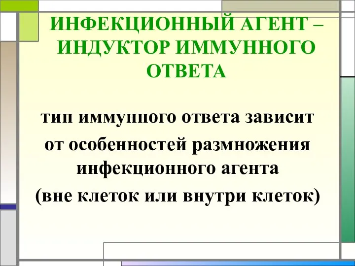 ИНФЕКЦИОННЫЙ АГЕНТ – ИНДУКТОР ИММУННОГО ОТВЕТА тип иммунного ответа зависит от