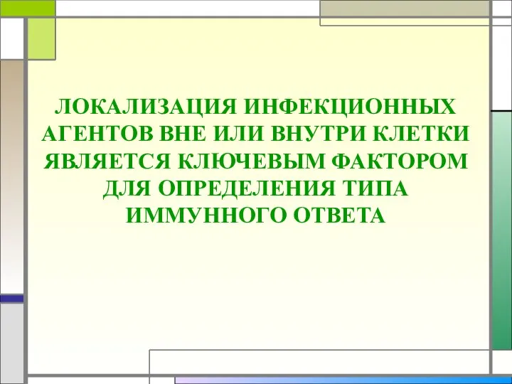 ЛОКАЛИЗАЦИЯ ИНФЕКЦИОННЫХ АГЕНТОВ ВНЕ ИЛИ ВНУТРИ КЛЕТКИ ЯВЛЯЕТСЯ КЛЮЧЕВЫМ ФАКТОРОМ ДЛЯ ОПРЕДЕЛЕНИЯ ТИПА ИММУННОГО ОТВЕТА