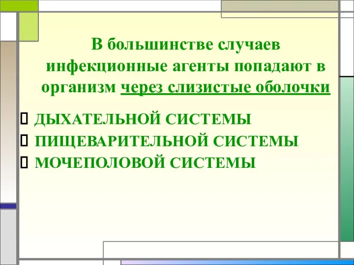 В большинстве случаев инфекционные агенты попадают в организм через слизистые оболочки