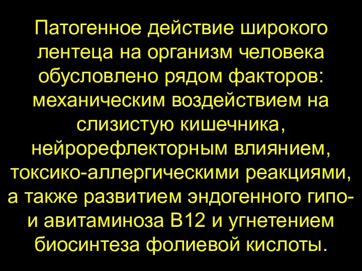 Патогенное действие широкого лентеца на организм человека обусловлено рядом факторов: механическим