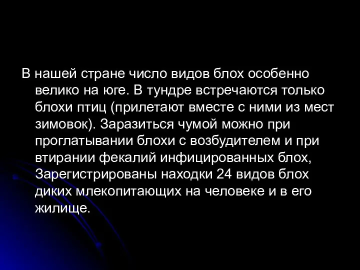 В нашей стране число видов блох особенно велико на юге. В