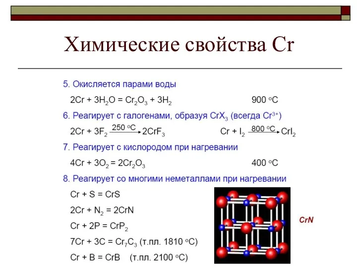 Химические свойства Cr