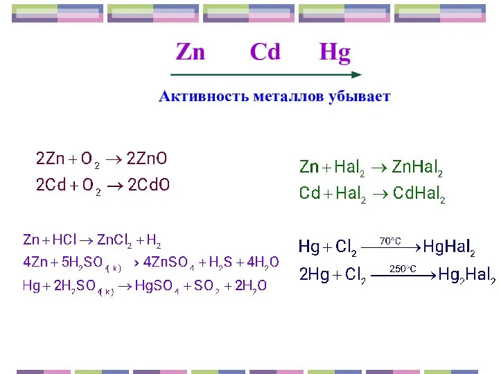 Zn Cd Hg Активность металлов убывает