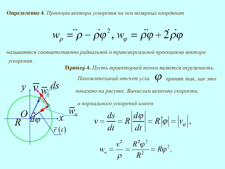 Определение 4. Проекции вектора ускорения на оси полярных координат