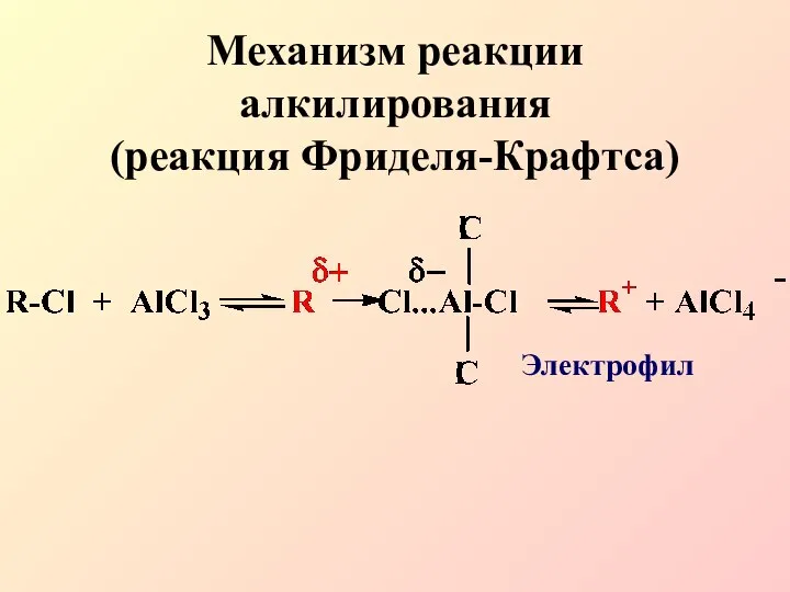 Механизм реакции алкилирования (реакция Фриделя-Крафтса) Электрофил