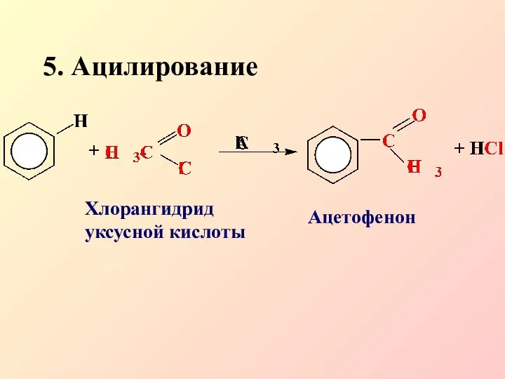 5. Ацилирование Хлорангидрид уксусной кислоты Ацетофенон