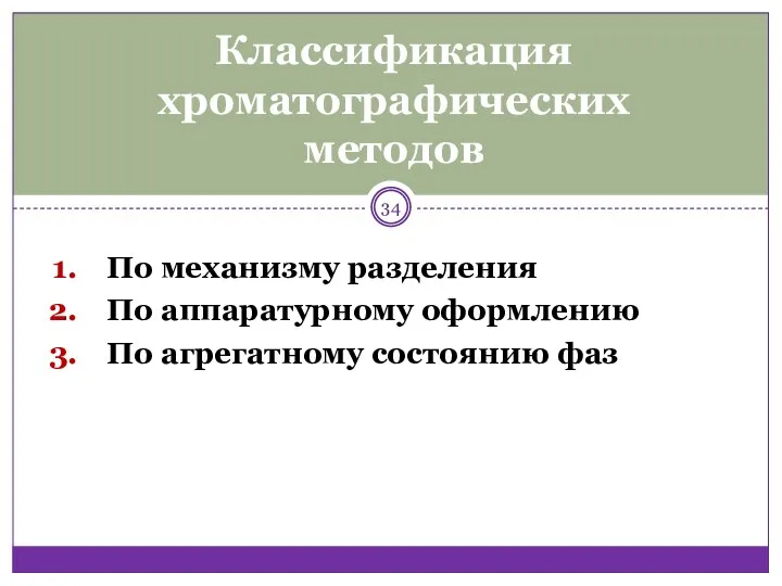 По механизму разделения По аппаратурному оформлению По агрегатному состоянию фаз Классификация хроматографических методов