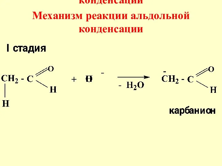 Механизм реакции альдольной конденсации Механизм реакции альдольной конденсации