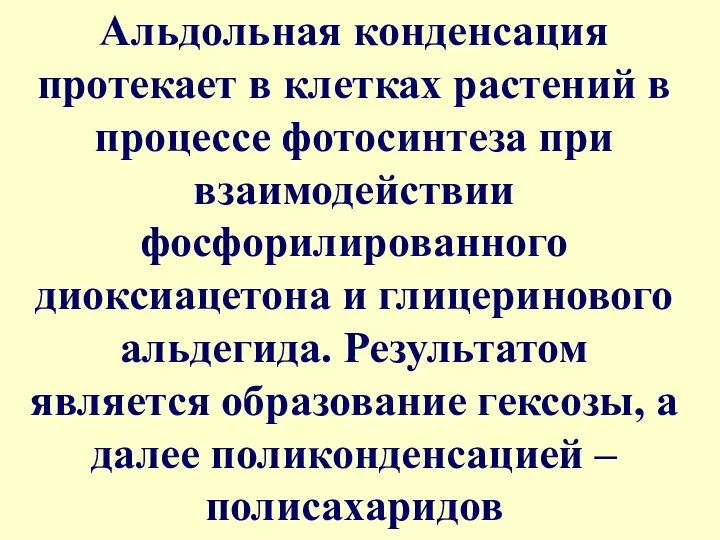 Альдольная конденсация протекает в клетках растений в процессе фотосинтеза при взаимодействии