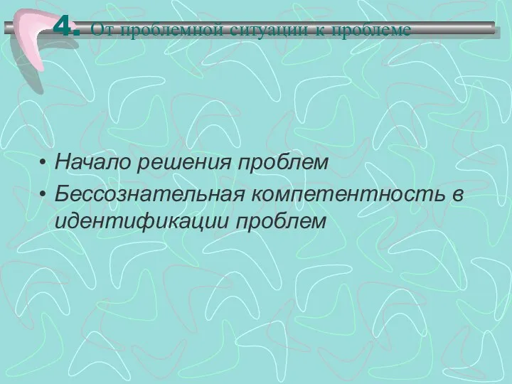 4. От проблемной ситуации к проблеме Начало решения проблем Бессознательная компетентность в идентификации проблем