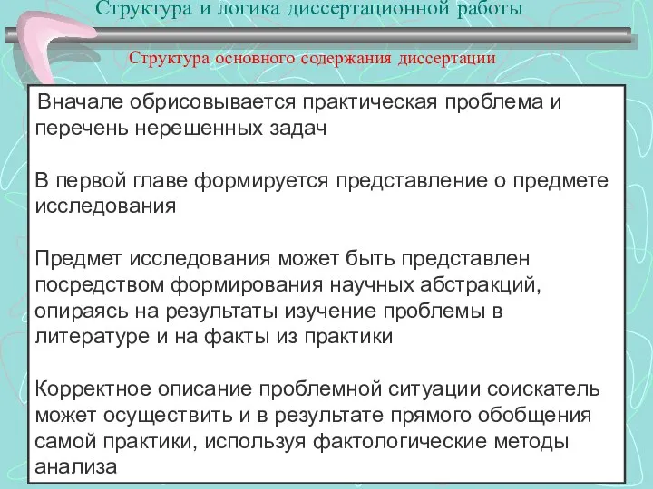 Структура и логика диссертационной работы Структура основного содержания диссертации