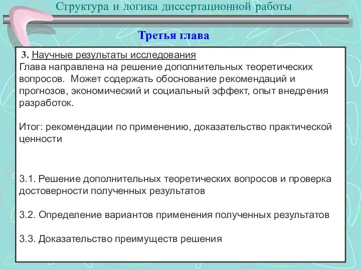 Структура и логика диссертационной работы Третья глава