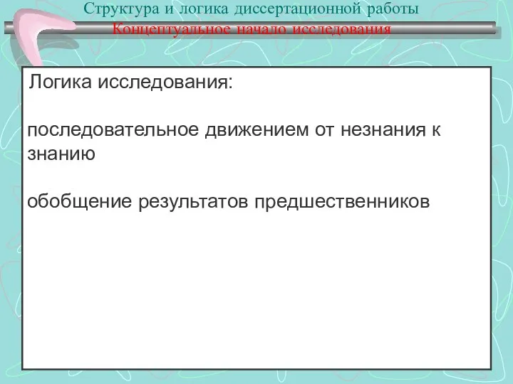 Структура и логика диссертационной работы Концептуальное начало исследования