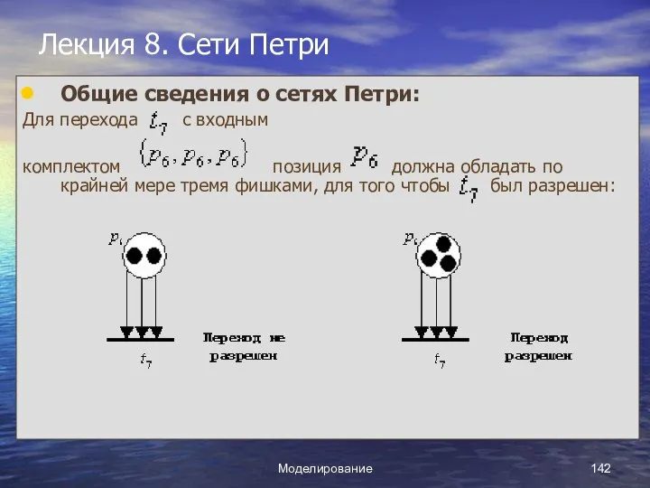 Моделирование Лекция 8. Сети Петри Общие сведения о сетях Петри: Для