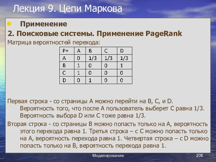 Моделирование Лекция 9. Цепи Маркова Применение 2. Поисковые системы. Применение PageRank