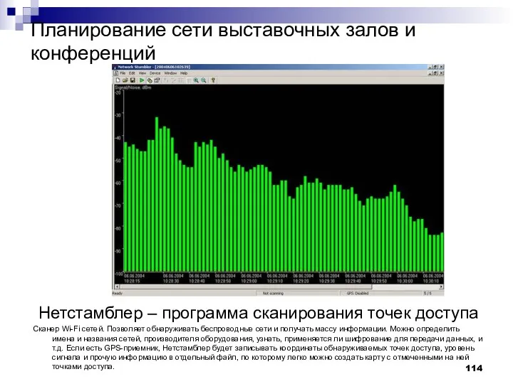 Планирование сети выставочных залов и конференций Нетстамблер – программа сканирования точек