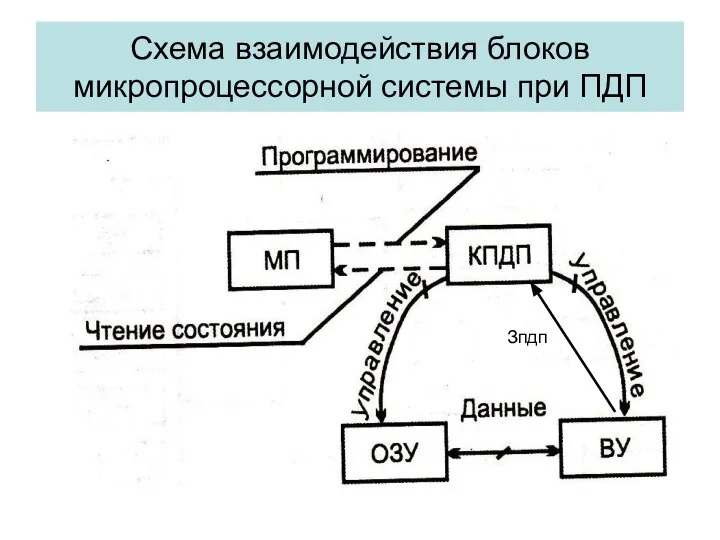 Схема взаимодействия блоков микропроцессорной системы при ПДП Зпдп