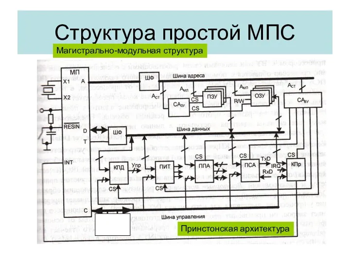 Структура простой МПС Магистрально-модульная структура Принстонская архитектура