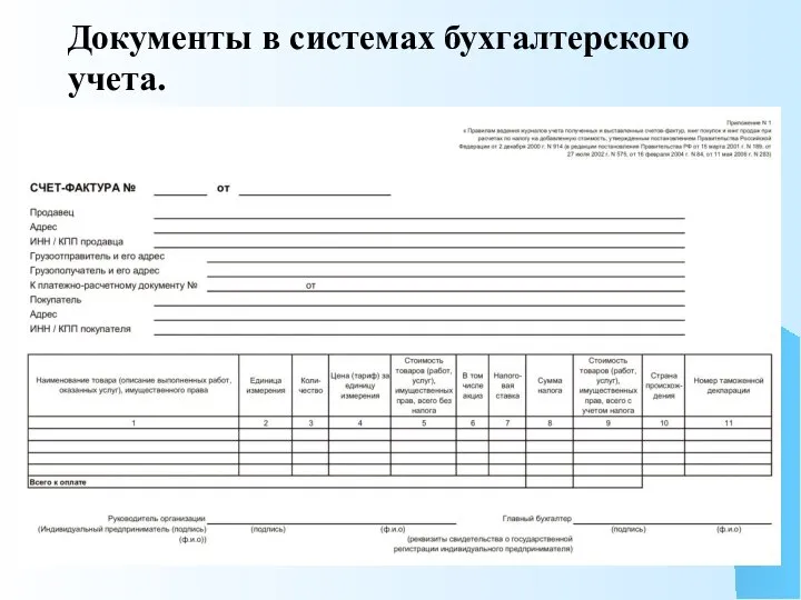 Документы в системах бухгалтерского учета.