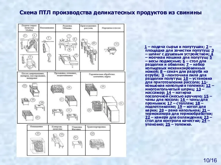 Схема ПТЛ производства деликатесных продуктов из свинины 1 – подача сырья