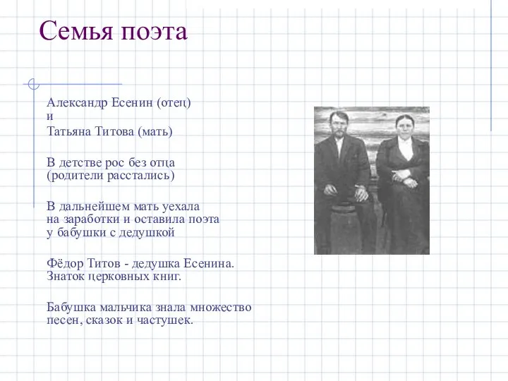 Семья поэта Александр Есенин (отец) и Татьяна Титова (мать) В детстве