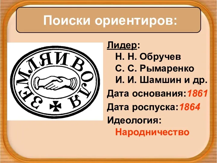 Лидер: Н. Н. Обручев С. С. Рымаренко И. И. Шамшин и