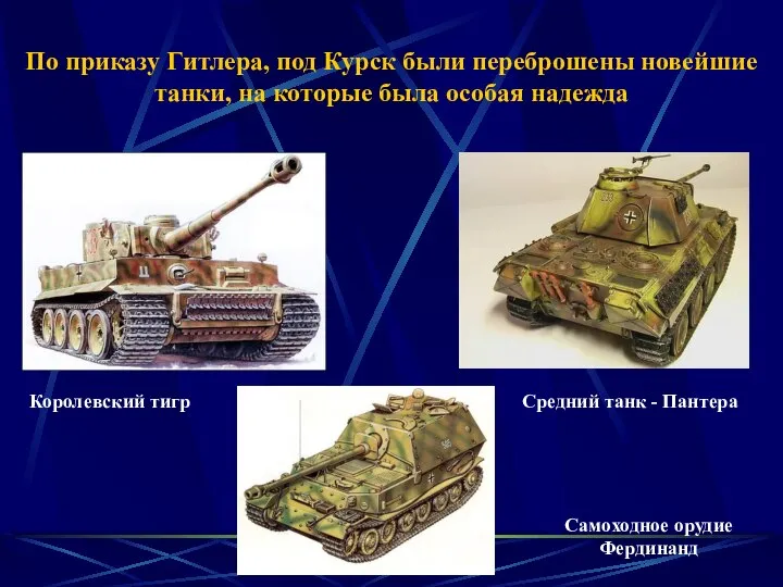 По приказу Гитлера, под Курск были переброшены новейшие танки, на которые