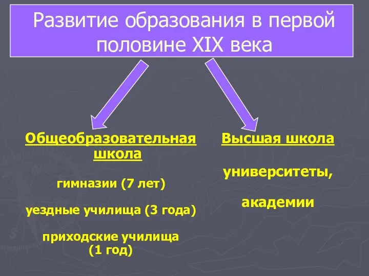 Развитие образования в первой половине XIX века Общеобразовательная школа гимназии (7