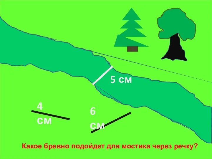 4 см 6 см 5 см Какое бревно подойдет для мостика через речку?