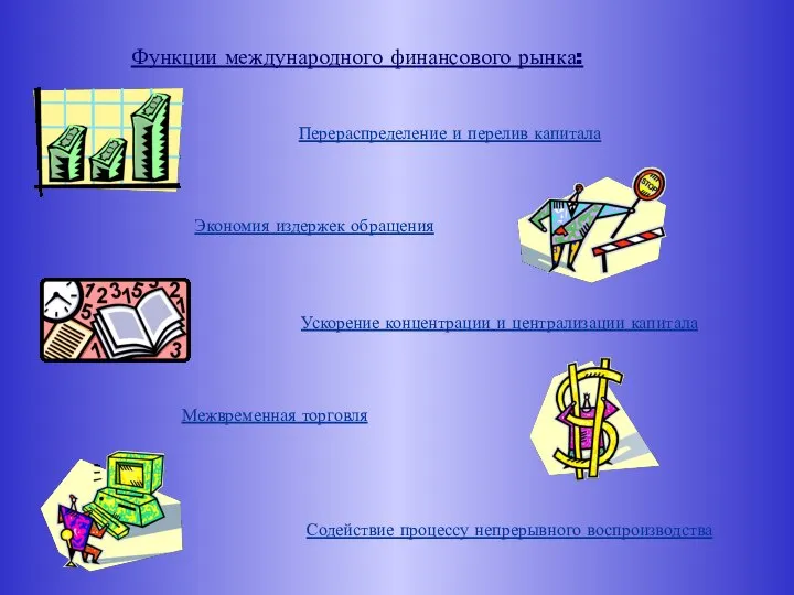 Функции международного финансового рынка: Перераспределение и перелив капитала Экономия издержек обращения