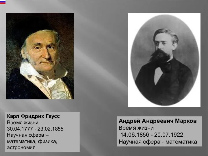 Карл Фридрих Гаусс Время жизни 30.04.1777 - 23.02.1855 Научная сфера –