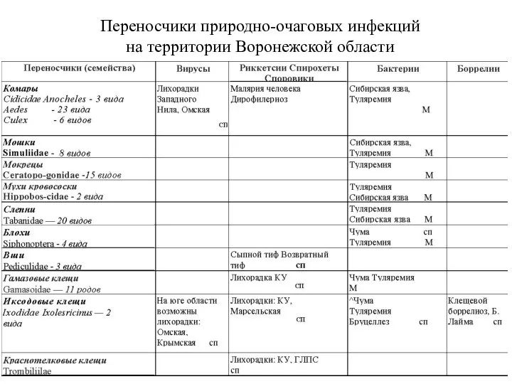 Переносчики природно-очаговых инфекций на территории Воронежской области