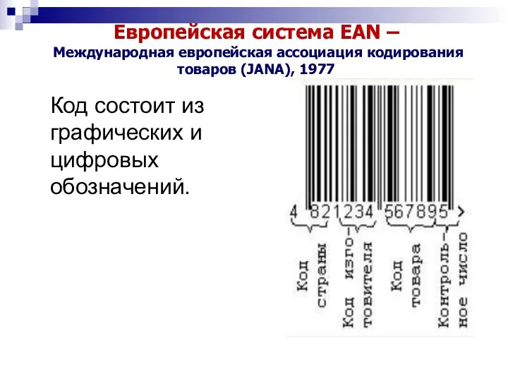 Европейская система EAN – Международная европейская ассоциация кодирования товаров (JANA), 1977