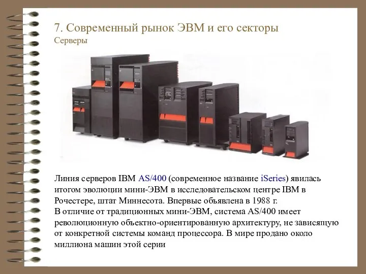 Линия серверов IBM AS/400 (современное название iSeries) явилась итогом эволюции мини-ЭВМ