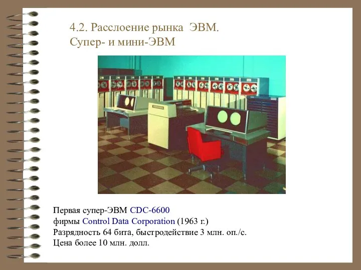 4.2. Расслоение рынка ЭВМ. Супер- и мини-ЭВМ Первая супер-ЭВМ CDC-6600 фирмы