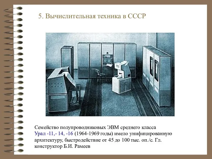 5. Вычислительная техника в СССР Семейство полупроводниковых ЭВМ среднего класса Урал