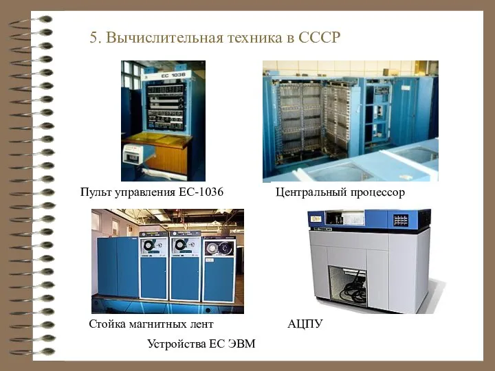 5. Вычислительная техника в СССР Центральный процессор Стойка магнитных лент АЦПУ