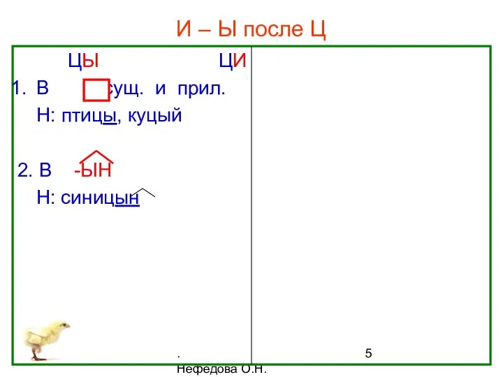 . Нефёдова О.Н. И – Ы после Ц ЦЫ ЦИ В