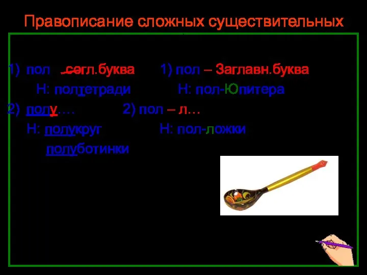 Нефёдова О.Н. Правописание сложных существительных пол_ пол – пол согл.буква 1)