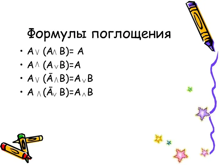 Формулы поглощения А (А В)= А А (А В)=А А (Ā