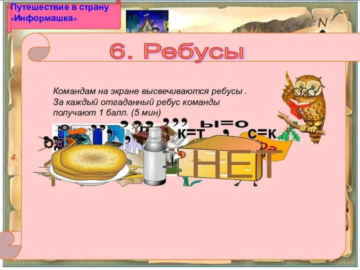 6. Ребусы Командам на экране высвечиваются ребусы . За каждый отгаданный