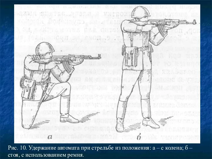 Рис. 10. Удержание автомата при стрельбе из положения: а – с