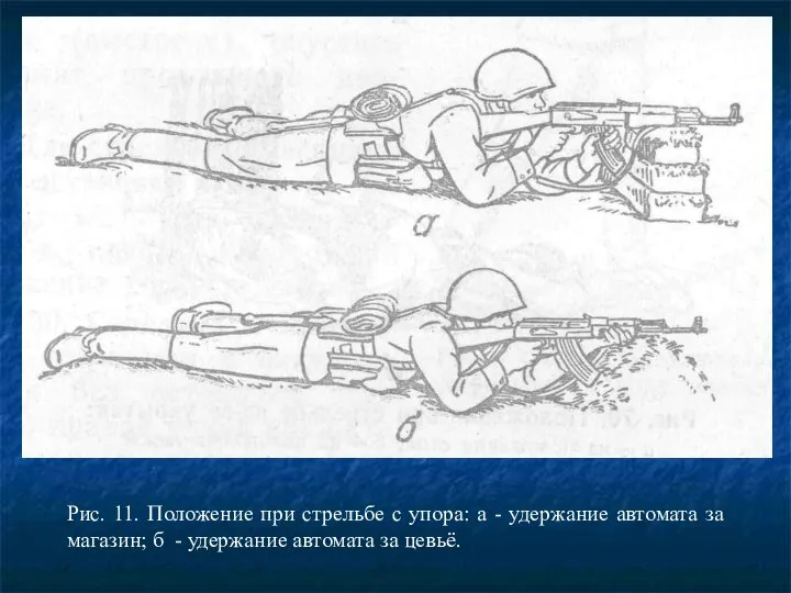 Рис. 11. Положение при стрельбе с упора: а - удержание автомата